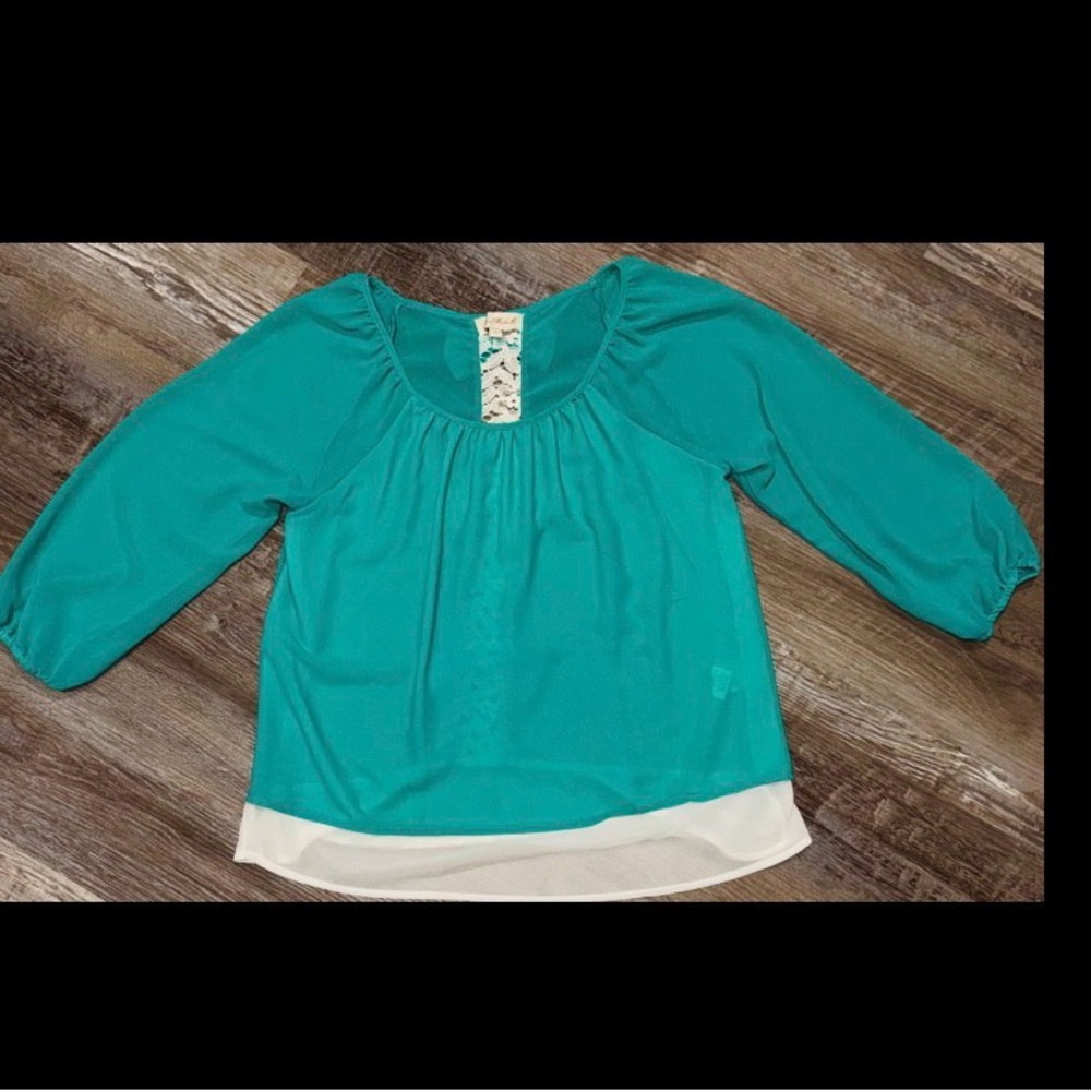 Women's Teal 3/4 Sleeve Chiffon Shirt Size Small Brand-My Michelle